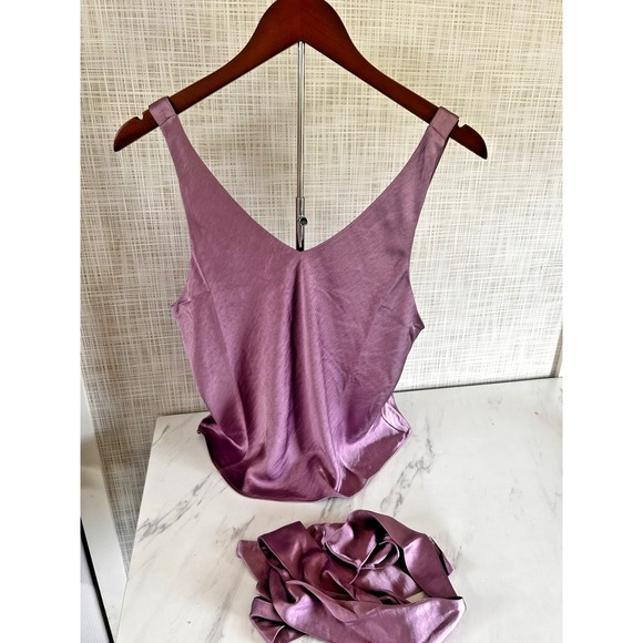 Wildfang Tops - Wildfang The Empower Satin Cami Tank Large W/ Neck Tie Belt Mauve Adj Straps EEE